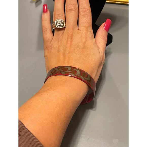 Vintage Italian Bangle Bracelet by Laurana Red & Gold Peacock - Picture 3 of 7
